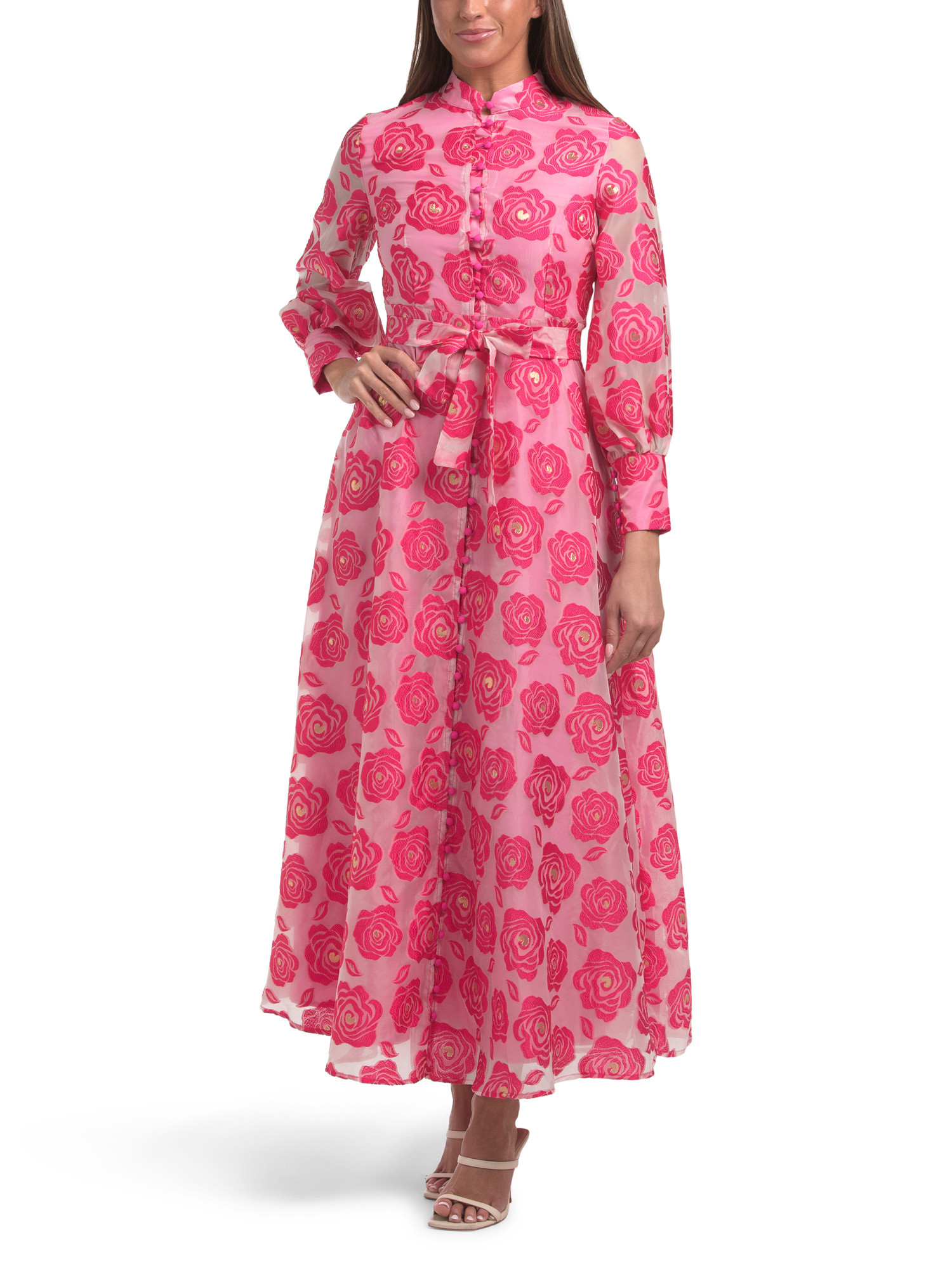 Long Sleeve Floral Embroidered Maxi Dress With Buttons | TJ Maxx