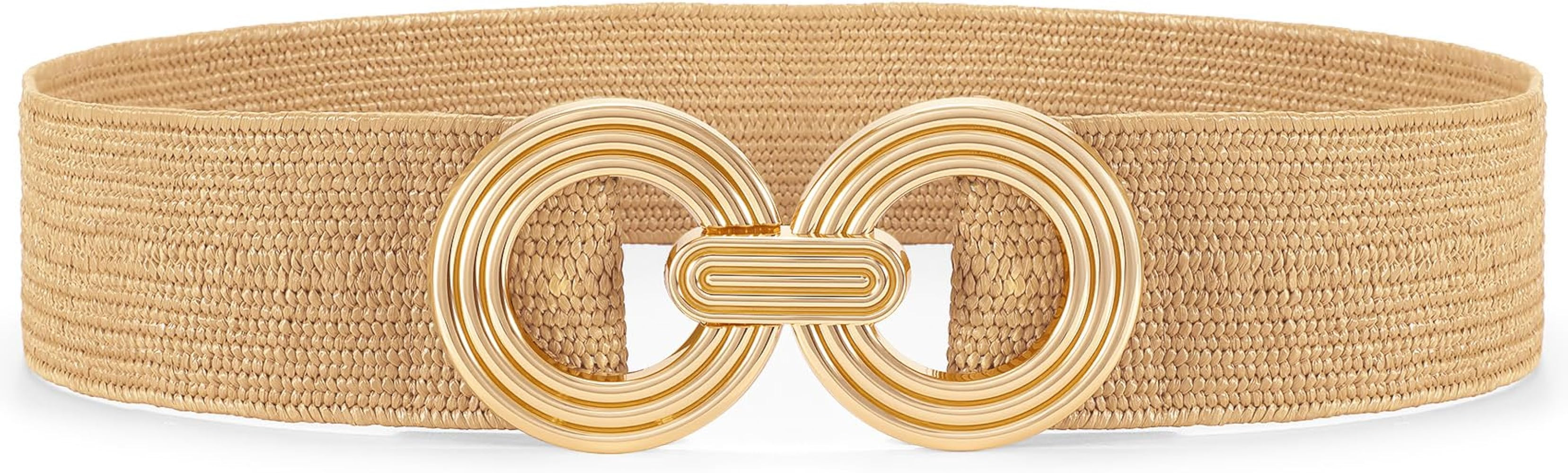 Straw Woven Elastic Belt for Women Fashion Wide Belts Stretchy Boho Belt Ladies Beach Dress Belt ... | Amazon (US)
