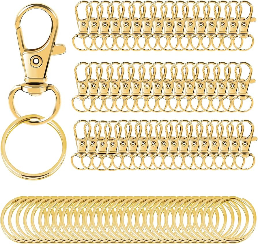 100PCS Gold Swivel Clasps Lanyard Snap Hooks with Key Rings, Key Chain Clip Hooks Lobster Claw Cl... | Amazon (US)