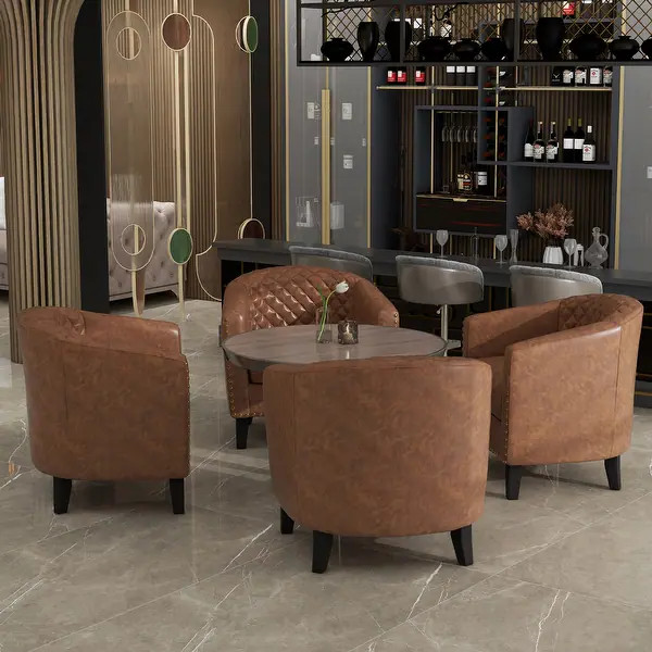 Axia 4 Set Modern Faux Leather Barrel Accent Chairs with Wood Legs - Bed Bath & Beyond - 40341403 | Bed Bath & Beyond