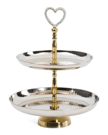 Large Nickel And Gold 2 Tier Bling Heart Server | TJ Maxx
