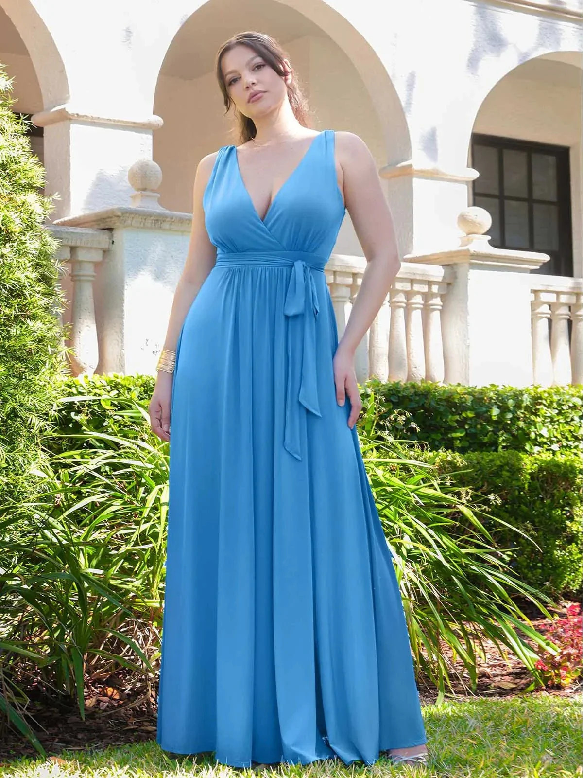 Shapewear Deep V-Neck Front Slit Goddess Maxi Dress | Popilush