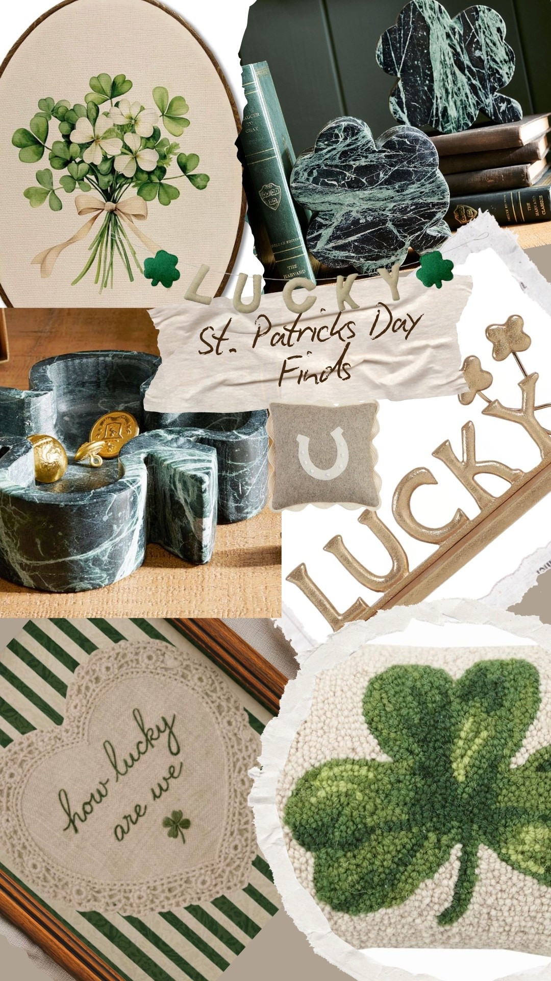 St. Patrick’s Day decor doesn’t have to be bright green or themed to feel festive. This collage pulls together neutral-friendly pieces in marble, soft greens, brass, and classic textures that celebrate the holiday in a subtle, elevated way. Easy accents you can style on tables, shelves, and countertops — and still love long after March.

#LTKSeasonal #LTKHome #LTKSaleAlert