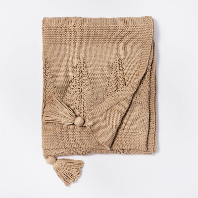 Knitted Tree Christmas Throw Blanket Neutral - Threshold™ designed with Studio McGee | Target