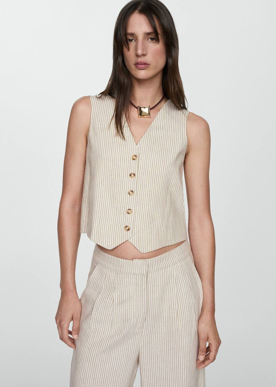 Striped linen waistcoat -  Women | Mango United Kingdom | MANGO (UK)
