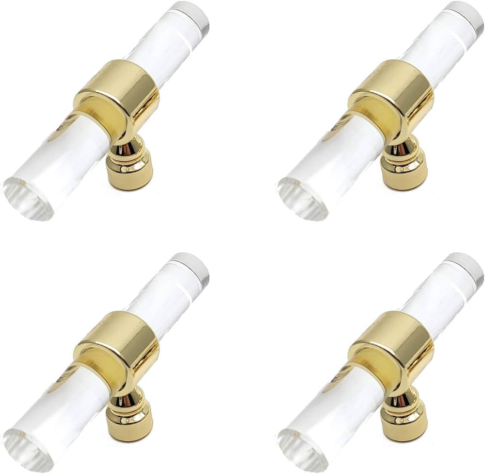 Susenya Cabinet Knobs T-Knob Gold and Acrylic Knobs Transparent Gold Single Hole 3.2x0.5x1.4(LxWx... | Amazon (US)