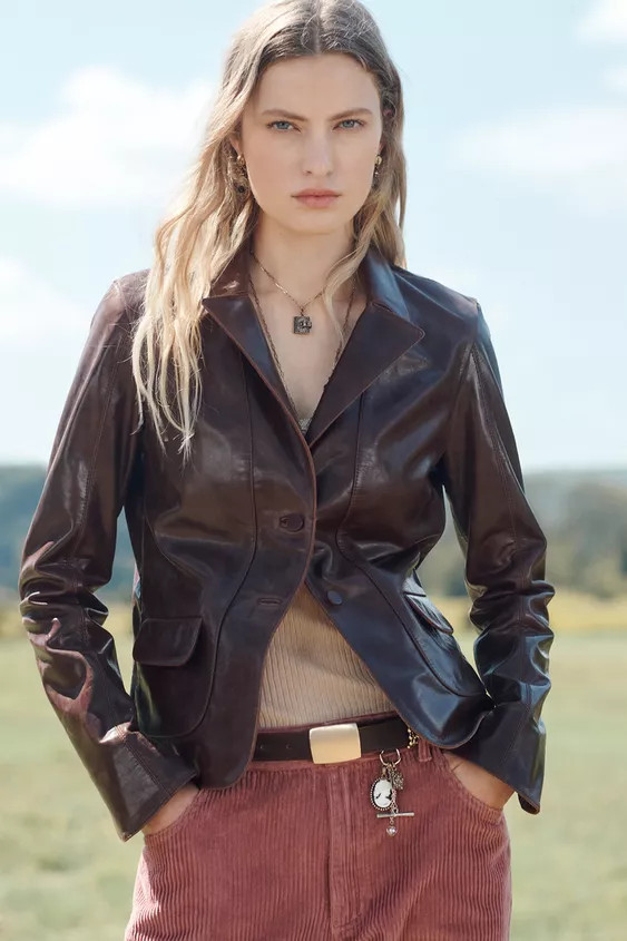 LIMITED EDITION 100% LEATHER CROPPED BLAZER | Zara US