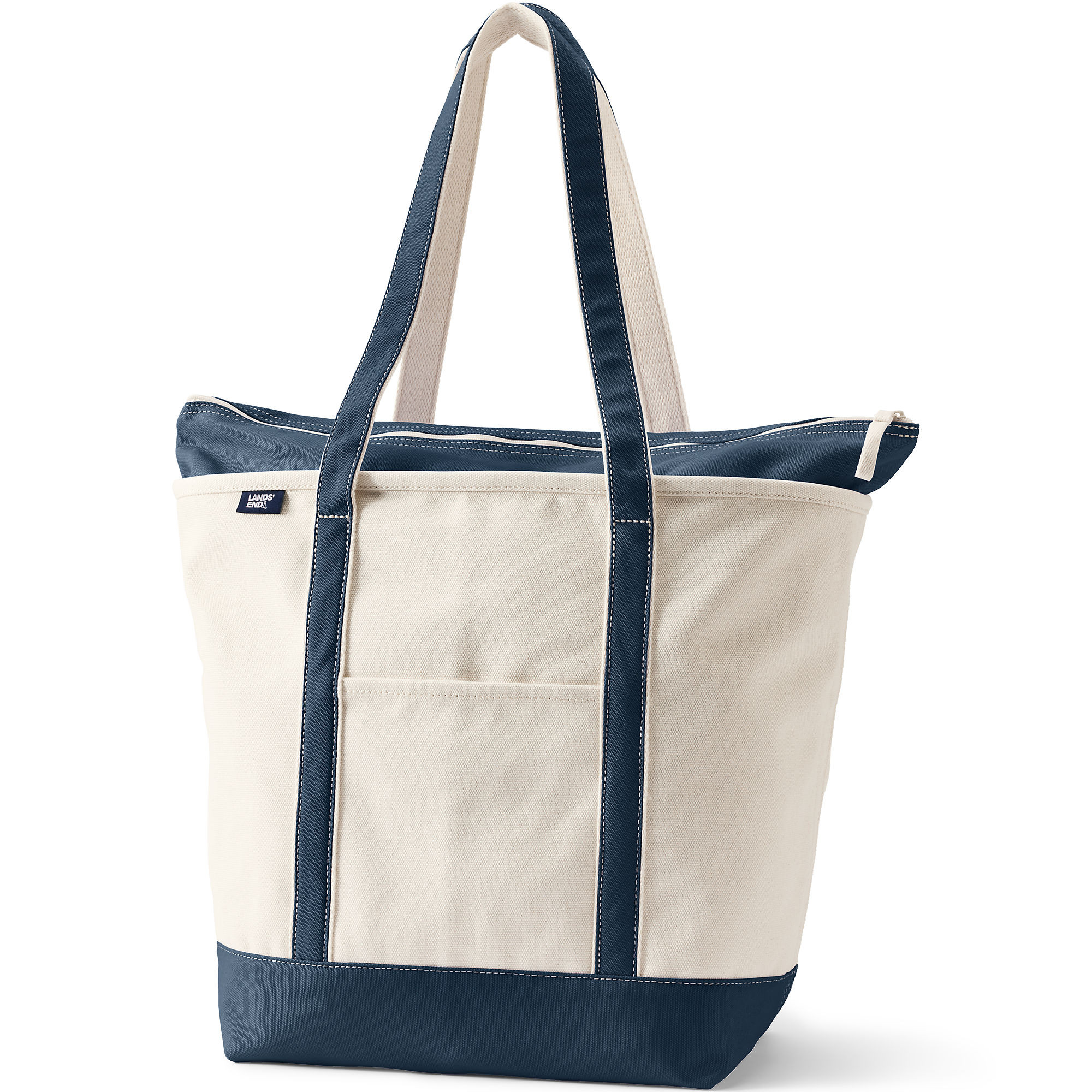 Large Natural 5 Pocket Zip Top Long Handle Canvas Tote Bag | Lands' End (US)