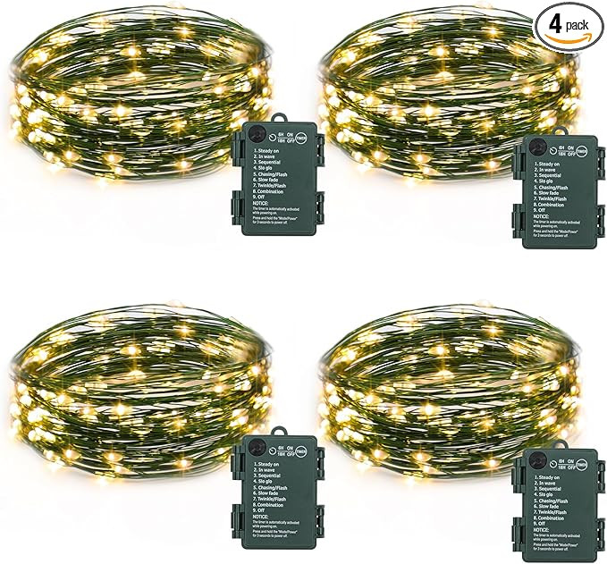 4 Pack Fairy Lights Battery Operated, 16.4 Ft 50 LED Starry Fairy Lights with Auto Timer Dark Gre... | Amazon (US)