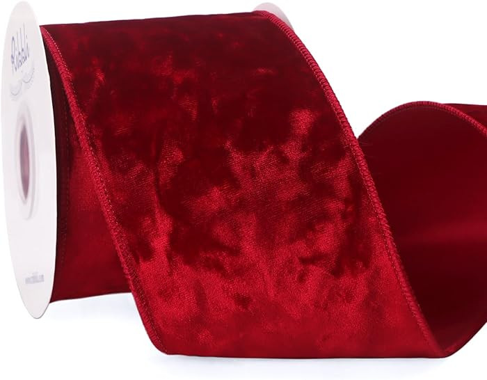 Ribbli Red Velvet Wired Ribbon 4 Inch Crushed Velvet Christmas Ribbon for Gift Wrapping Christmas... | Amazon (US)