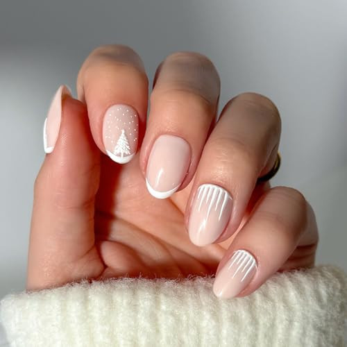 Christmas Glamnetic Press On Nails – Winter’s Tale | Short Oval Fake Nails with White French Tips, 3D Tree & Snow Design, Glossy Finish, Salon Quality Winter Nails | 15 Sizes, 30 Nail Kit with Glue | Amazon (US)