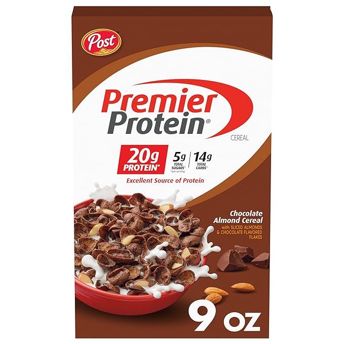 Post Premier Protein Chocolate Almond cereal, high protein-rich breakfast cereal or snack made wi... | Amazon (US)