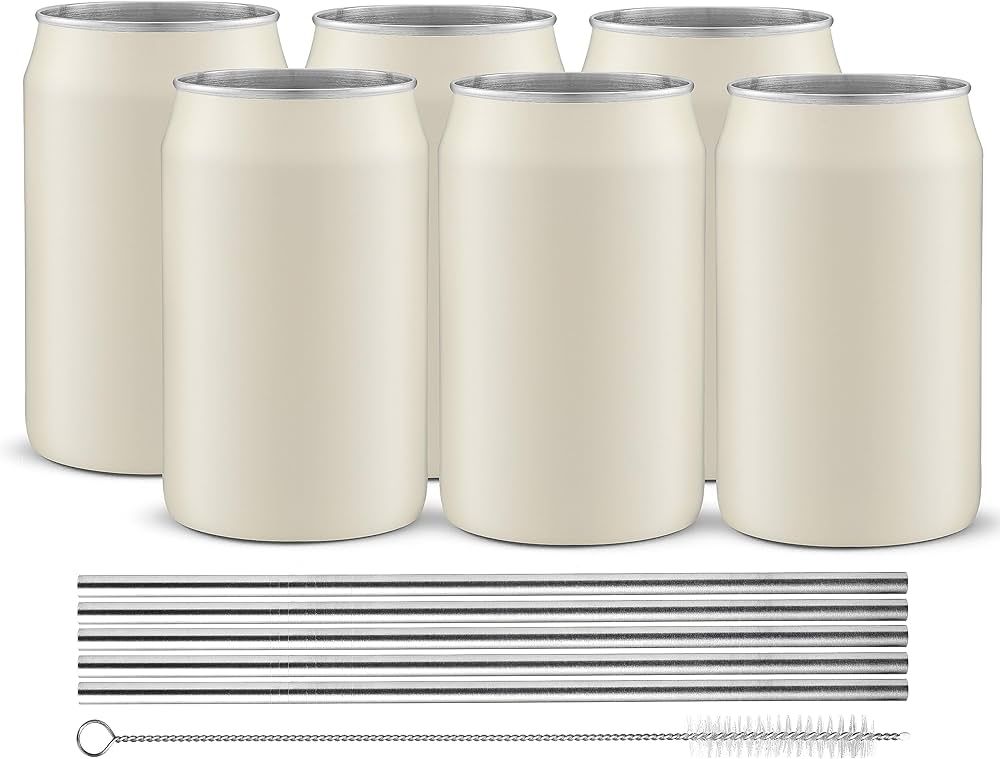 JoyJolt Metal Beer Can Tumbler with Straws and Brush. Unbreakable Metal Drinking Cup Set of 6 Met... | Amazon (US)