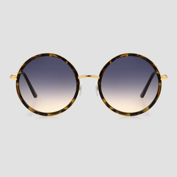 Women's Tortoise Shell Print Crystal Oversized Round Sunglasses - Universal Thread™ Brown | Target