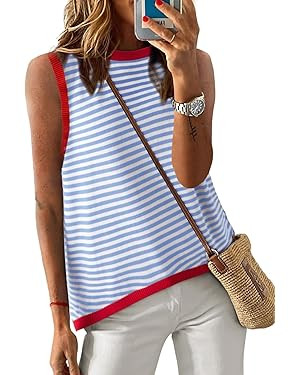 Dokotoo Womens Summer Tops 2025 Casual Striped Color Block High Neck Tank Top Loose Knit High Low... | Amazon (US)
