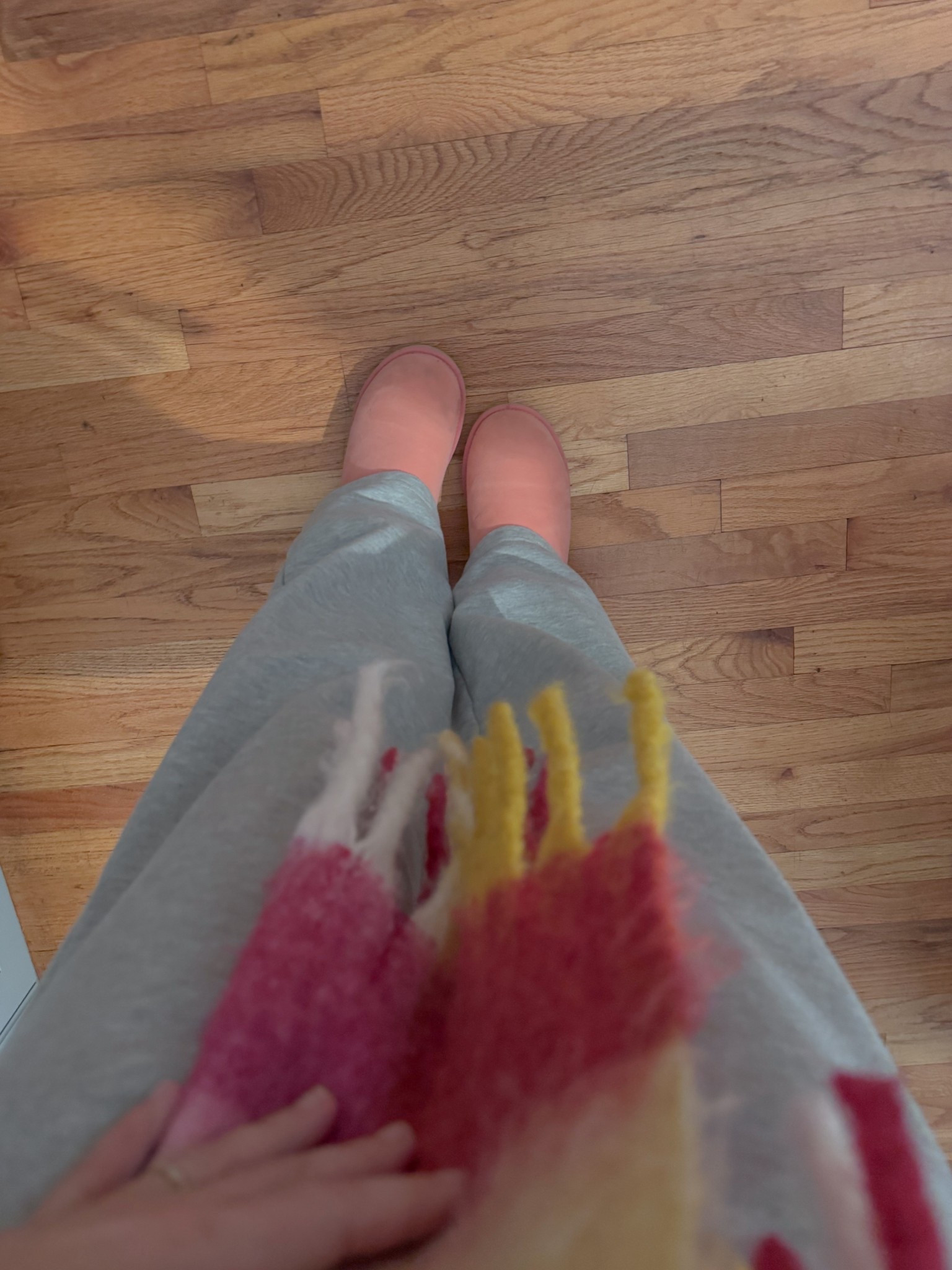 Early morning bus stop style 😝 
Pink Uggs, sweatpants, cheerful scarf 🧣 

#LTKOver40 #LTKmomlife #LTKdayinmylife