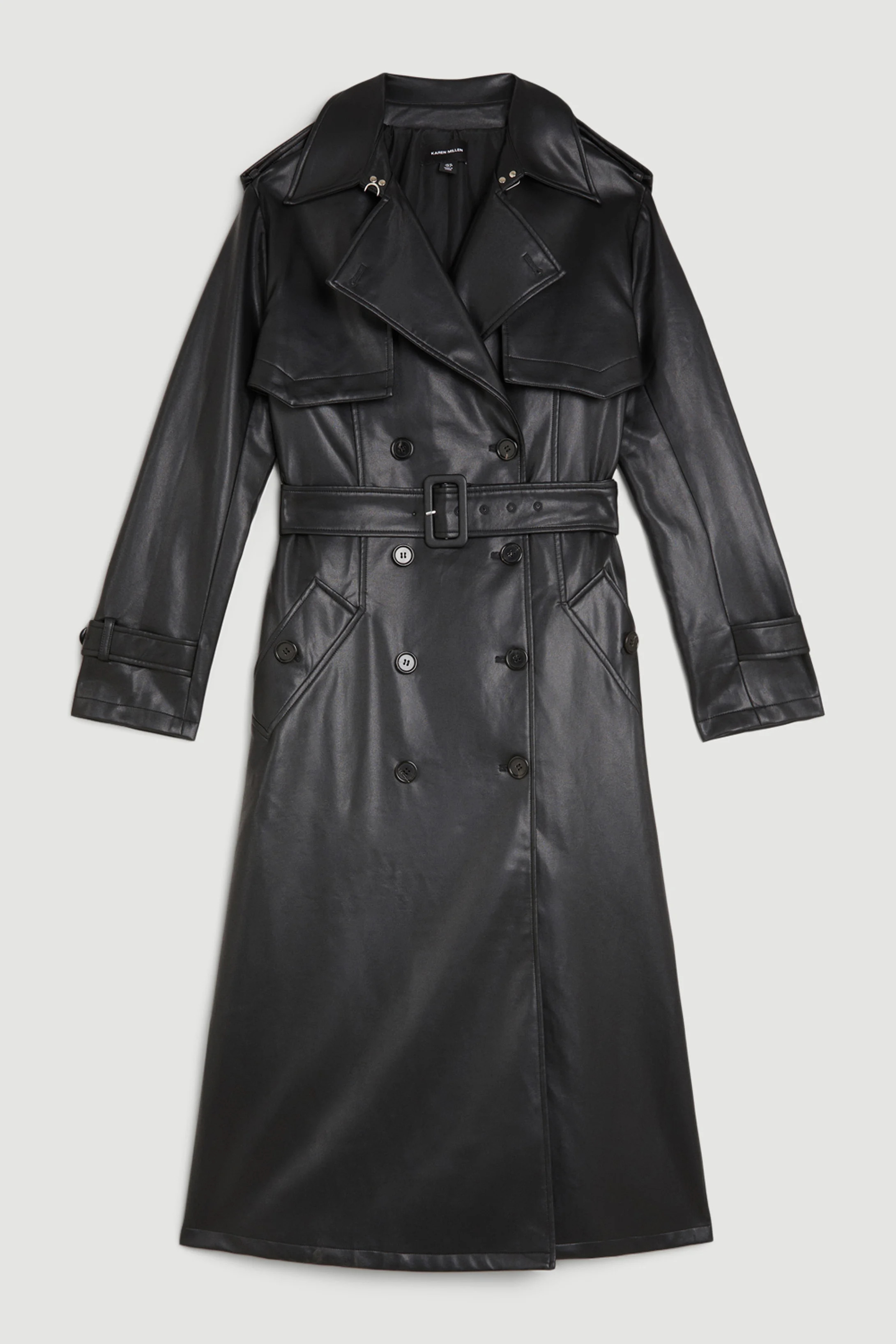 Tailored Faux Leather Belted Trench Coat | Karen Millen UK + IE + DE + NL