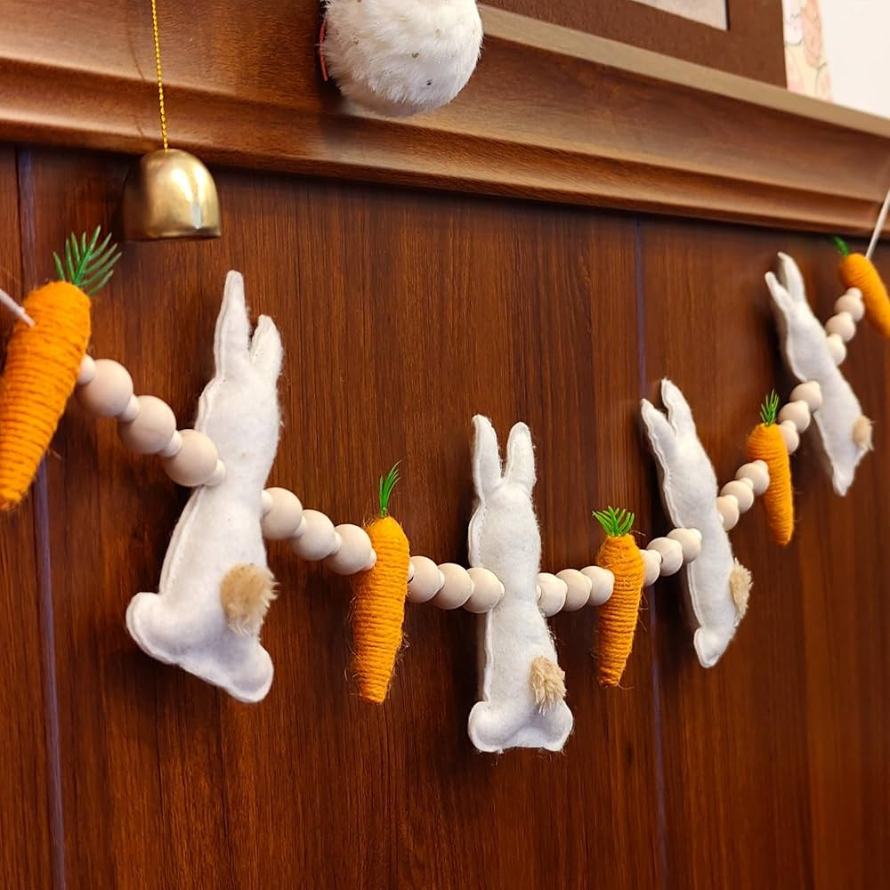 Bunny Carrot Easter Garland Decorations - 27.5'' Handmade Felt Bunny Carrot Spring Garland Decora... | Amazon (US)
