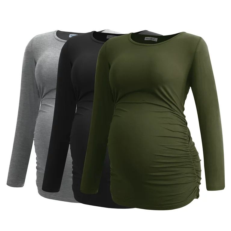 Smallshow Long Sleeve Pregnancy Shirts Tops Maternity Clothes for Women 3-Pack - Walmart.com | Walmart (US)