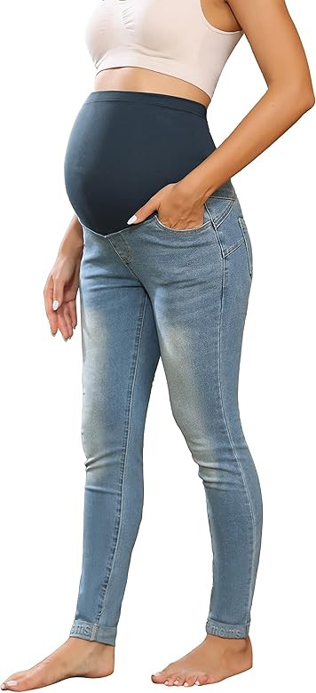 Maacie Maternity Jeans Slim High Waist Stretch Denim Skinny Jeans with Slant Pocket | Amazon (US)