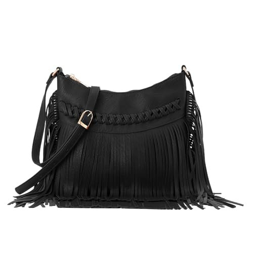 Fecialy Vintage Fringe hobo bags for Women PU Leather Tassel Crossbody Shoulder Bag Western Fringe Purse | Amazon (US)