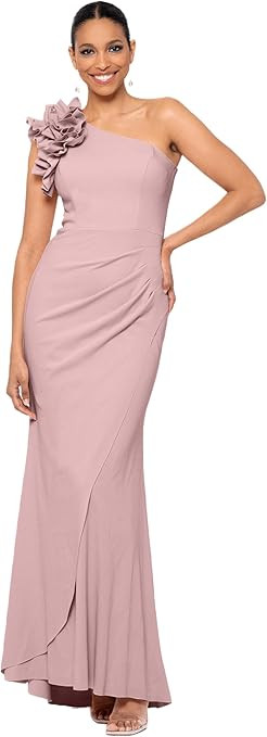 Xscape Women's Long One Shoulder Ruffle Scuba Crepe Dress (Standard & Petite) | Amazon (US)
