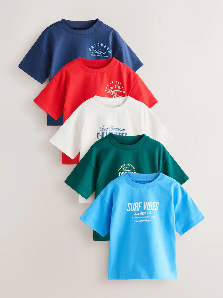Blue/Navy/Green/Red/White Small Short Sleeve Graphic T-Shirts 5 Pack (3mths-7yrs) | Next US