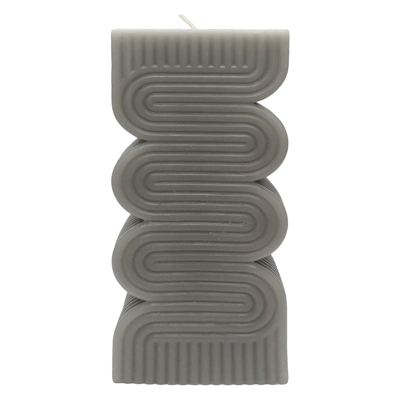 Grey Unscented Modern Wavy Pillar Candle, 3x8 | At Home