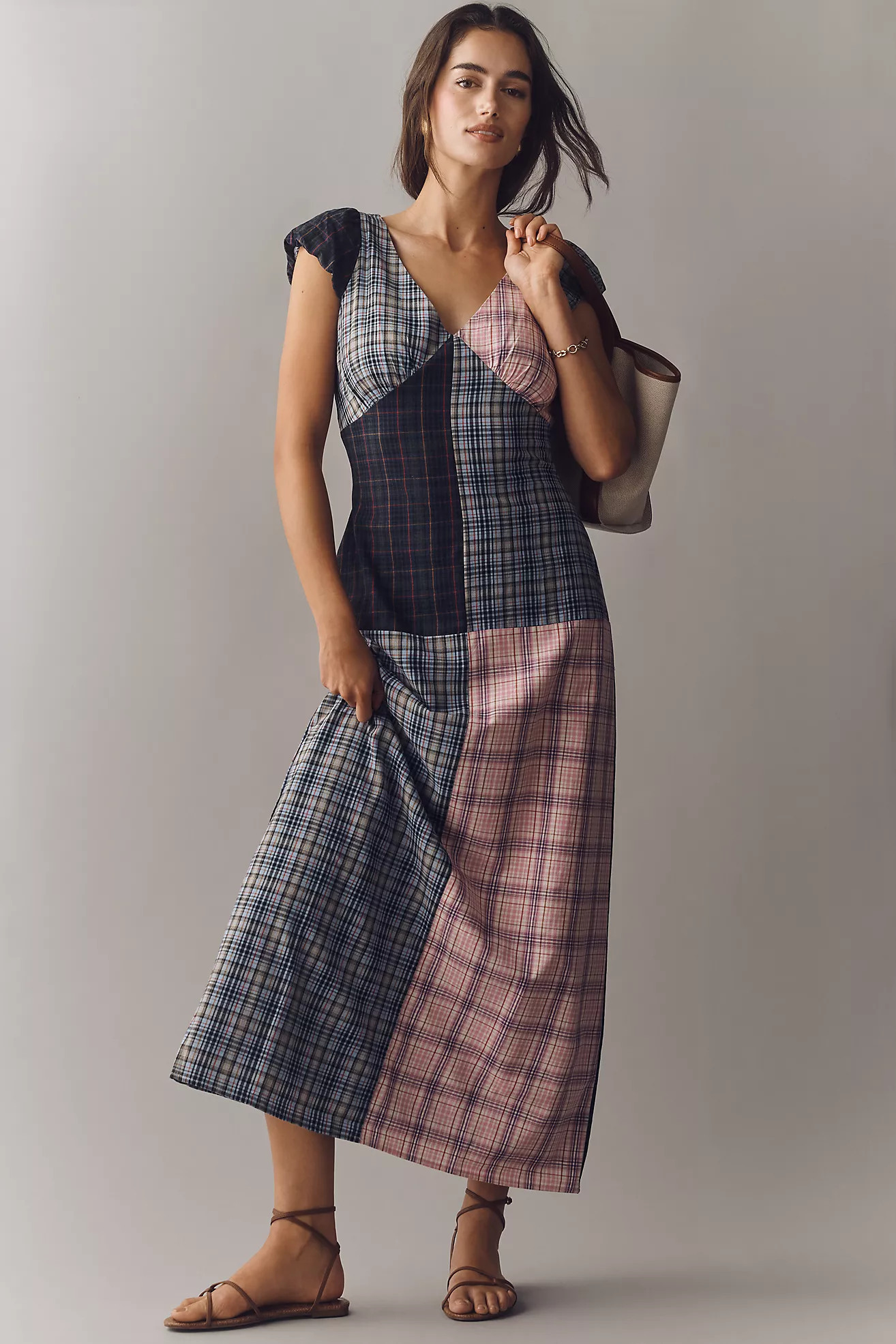Rowing Blazers Patchwork Plaid Cap-Sleeve Maxi Dress | Anthropologie (US)