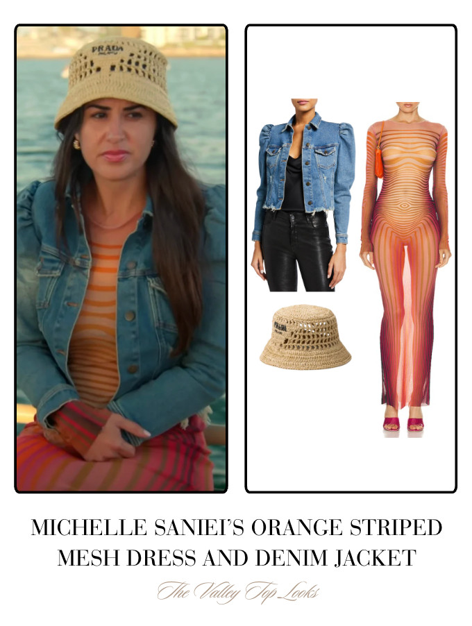 Michelle Saniei's Orange Striped Mesh Dress and Denim Jacket 

 