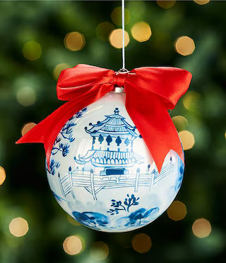Southern Living Merry and Bright Collection Hand Painted Chinoiserie Pagoda Glass Ball Ornament w... | Dillard's