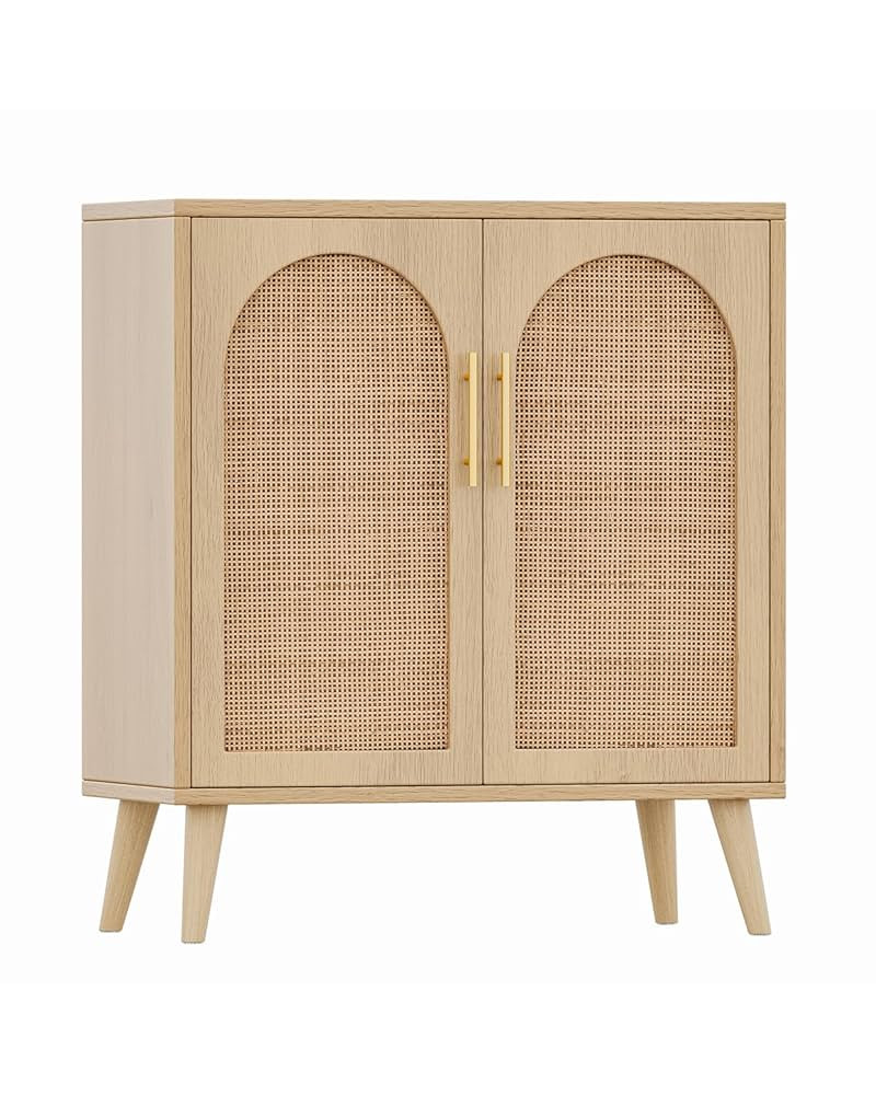 Rovaurx Rattan Storage Cabinet with Doors, Modern Accent Bathroom Floor Cabinet, Sideboard Buffet for Living Room, Entryway, Dining Room and Kitchen, Natural BMGZ108M | Amazon (US)