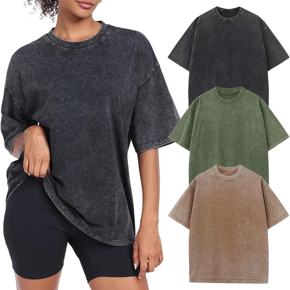 Womens Vintage Oversized T Shirts Acid Washed Baggy Cotton Tee Workout Gym Shirts Boyfriend Short... | Amazon (US)