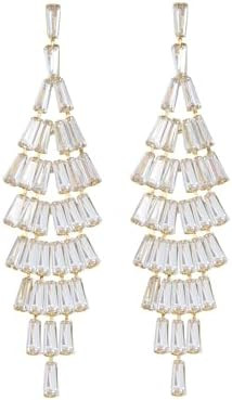 Amazon.com: Jules D. Crystal Chandelier Earrings, 3.5 Inch Long Statement Dangle, Gold Plated CZ ... | Amazon (US)