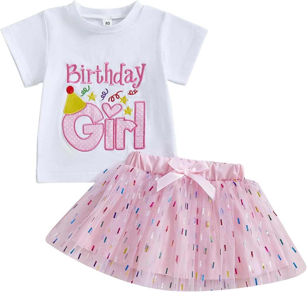 Toddler Baby Girl Birthday Outfit Birthday Girl T Shirt Tutu Tulle Skirts Kids Girls Cake Smash D... | Amazon (US)