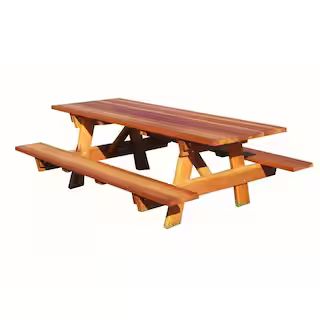 Outdoor 1905 Super Deck Finished 6 ft. Redwood Picnic Table with Attached Benches PTACHBB-6SC1905... | The Home Depot