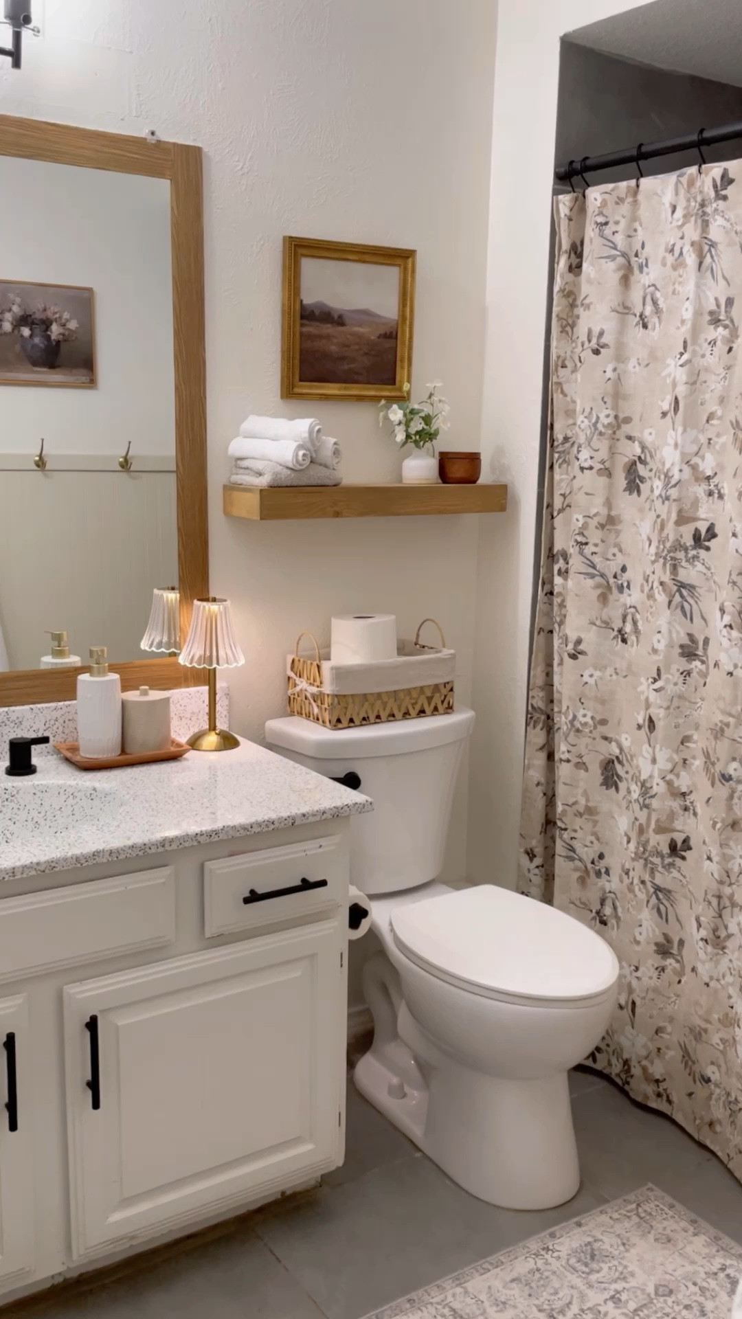 My bathroom refresh! I love it! Modern meets vintage ✨ 

Home, decor, inspo, bathroom, refresh, makeover, Target, Walmart, at home, budget, affordable, curtain, trending, viral, lamp, paintings 

#LTKStyleTip #LTKHome #LTKSaleAlert