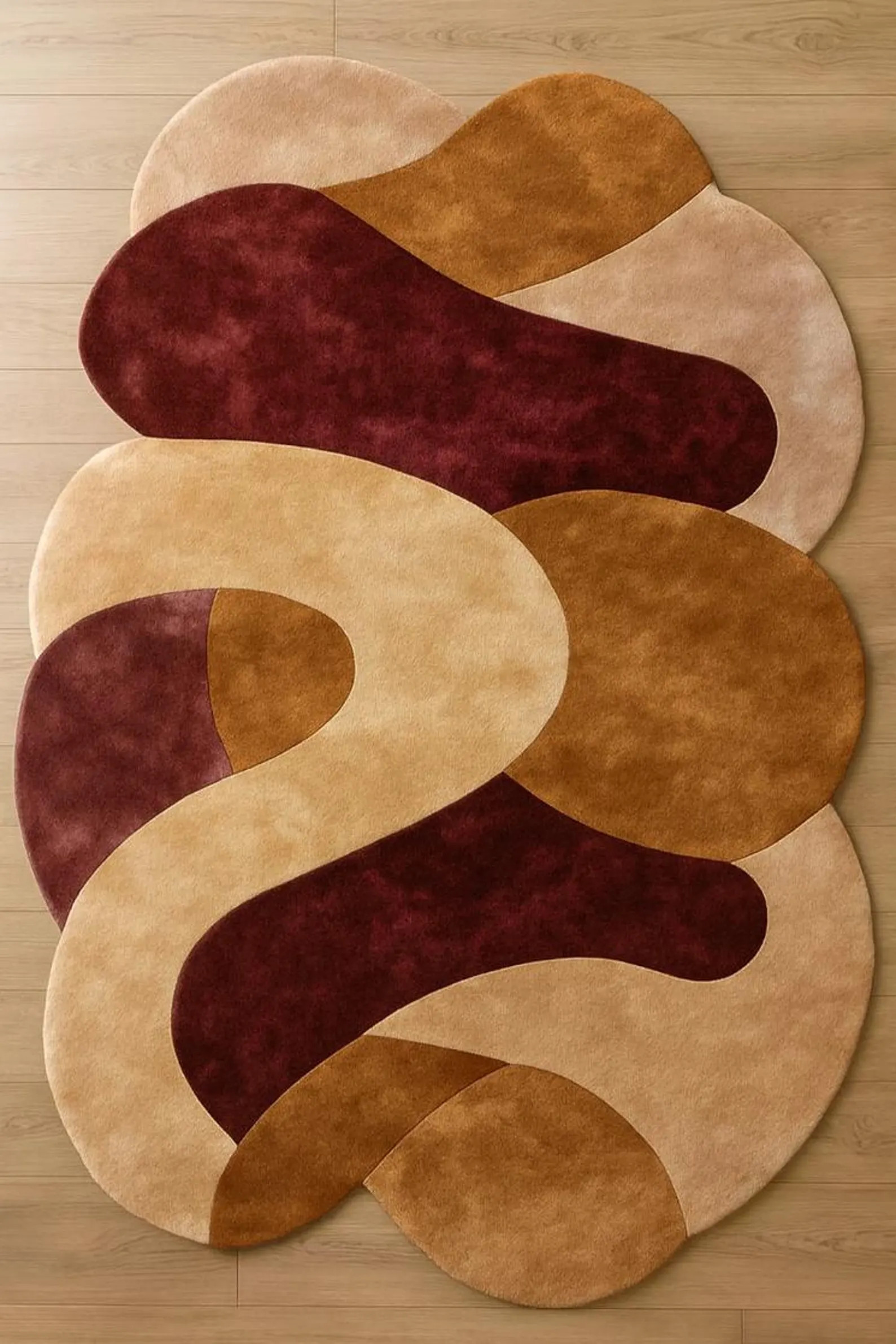 Abstract Organic Area Premium Silk Rug – Multicolor Amoeba Design in Burgundy, Tan & Beige – ... | Etsy (US)