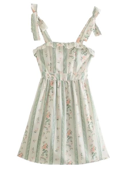 'Francis' Green Line Floral Tie Strap Mini Dress | Goodnight Macaroon
