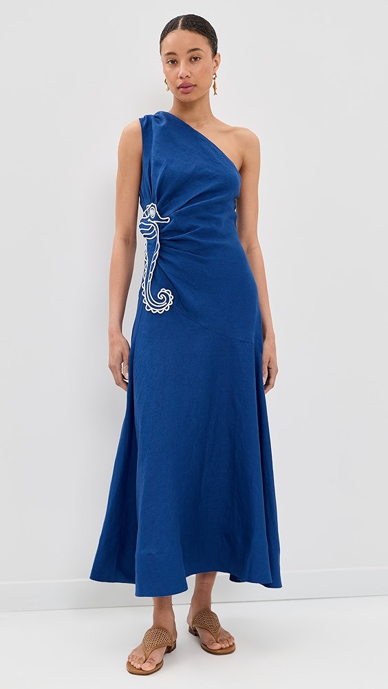 Seahorse Embroidery One Shoulder Maxi Dress | Shopbop
