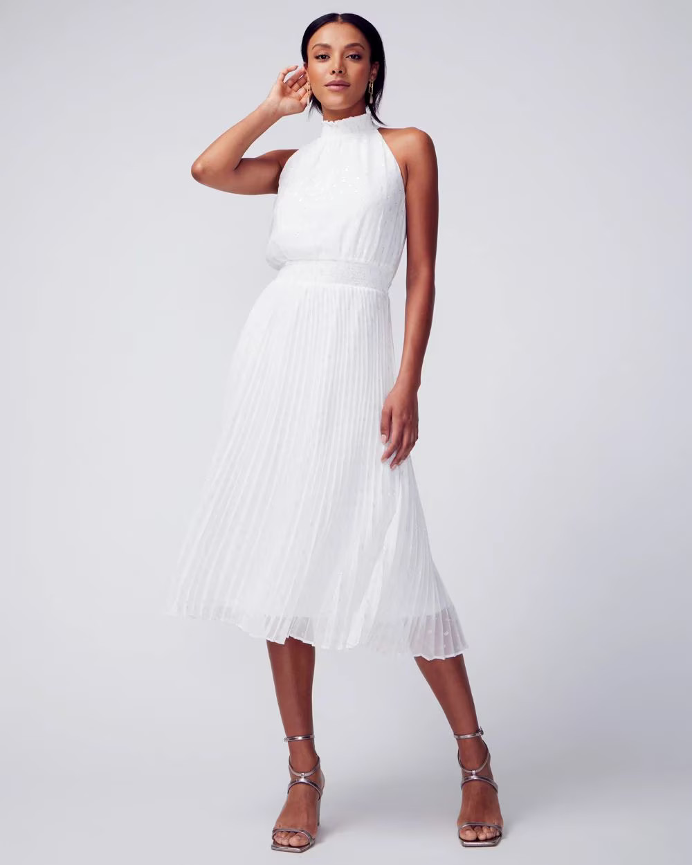 Pleated Halter Midi Dress | White House Black Market