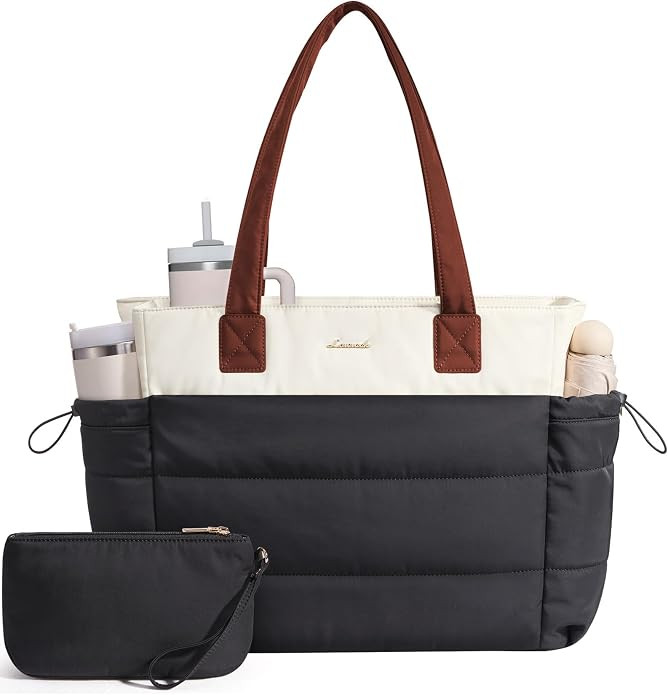 LOVEVOOK Tote Bag for Women with Giant Tumbler Holder Pocket, Puffer Work Travel Laptop Handbag w... | Amazon (US)