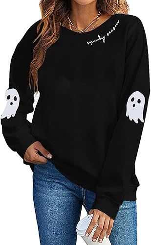 HEBBE Spooky Season Sweatshirts Halloween Ghost Sweatshirt Women - Halloween Graphic Crewneck Top... | Amazon (US)