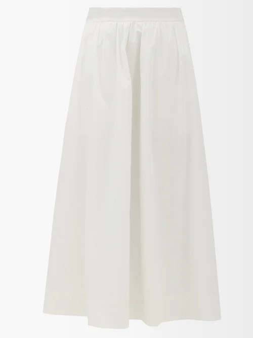 Toteme - Voluminous Cotton-poplin Midi Skirt - Womens - White | Matches (US)