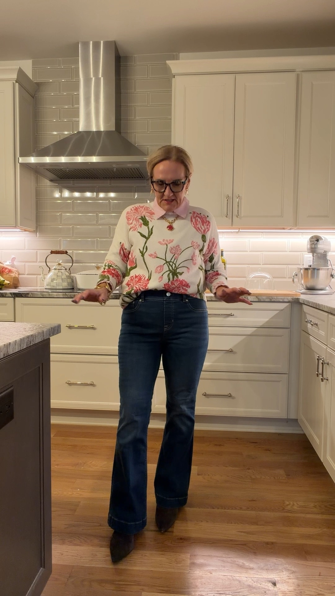 It’s been a month!!! 
Sweater size medium 
Striped blouse true to size 
Spanx flares size medium petite
I’ll link a loft flare also size 29 petite 
I love this vase! 

#LTKHome #LTKOver40 #LTKPetite