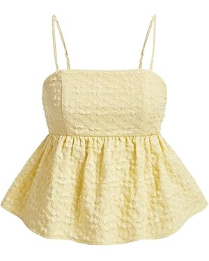 SOLY HUX Women's Spaghetti Strap Ruffle Hem Peplum Cami Top Jacquard Camisole | Amazon (US)