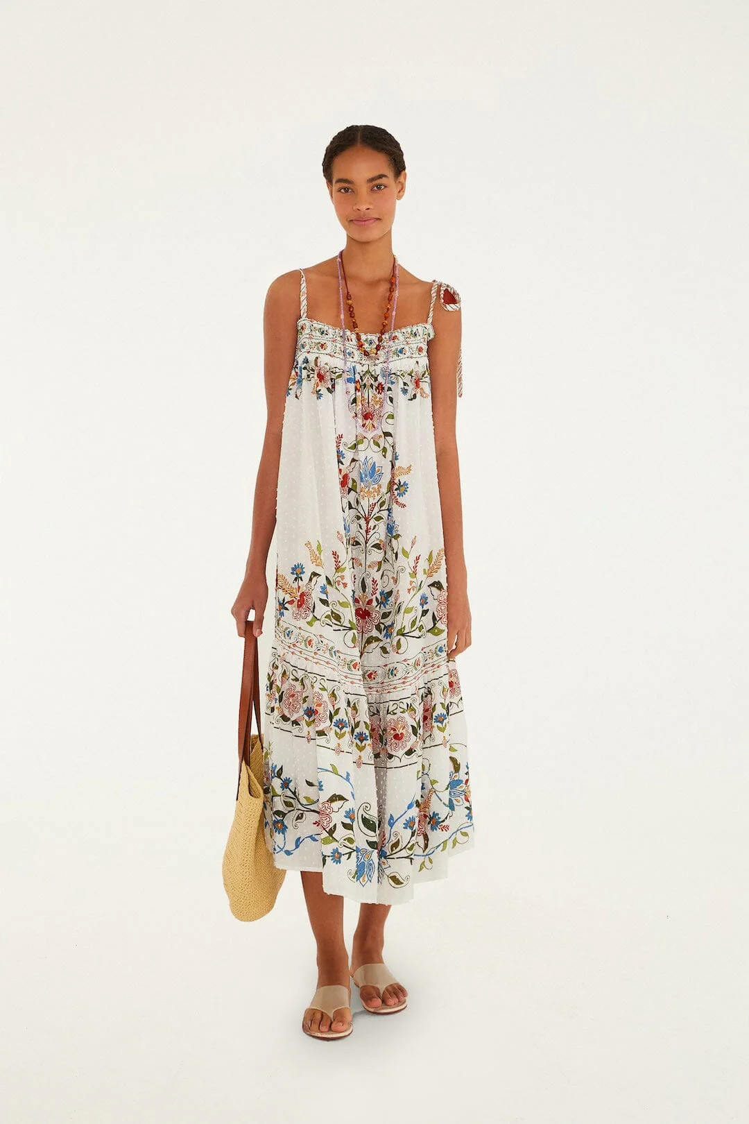 Off-White Stitched Garden Long Dress, STITCHED GARDEN OFF-WHITE / M | FarmRio (US)