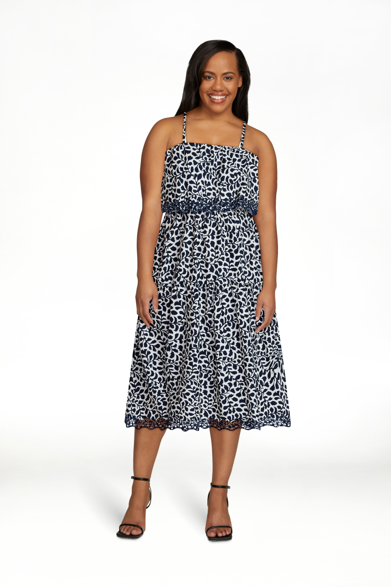 Time and Tru Women's and Women's Plus Sleeveless Cotton Midi Dress with Eyelet Trim, Sizes XS-4X | Walmart (US)