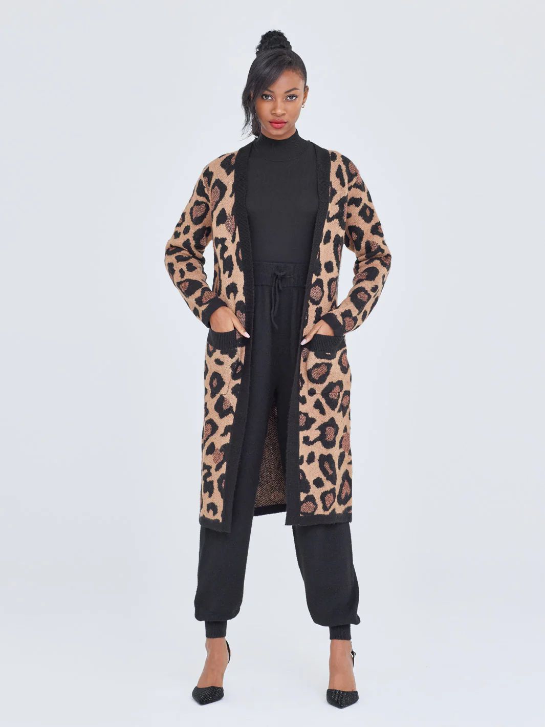Gabrielle Union Women's Leopard Duster Jacket Sweater in Black XS Lord & Taylor | Lord & Taylor