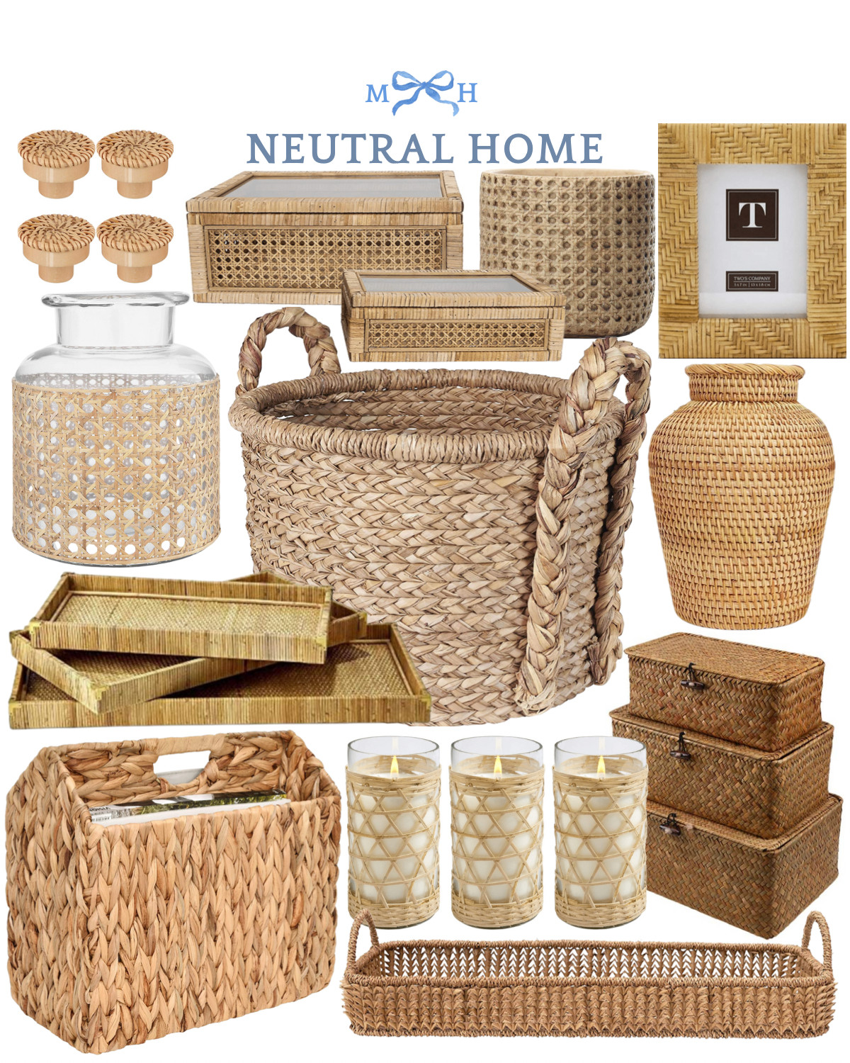 Rattan woven natural hyacinth neutral decor decoration interiors accessories floor basket boxes pict | Amazon (US)